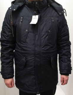 Удлиненная зимняя мужская куртка с капюшоном, темно-синяя